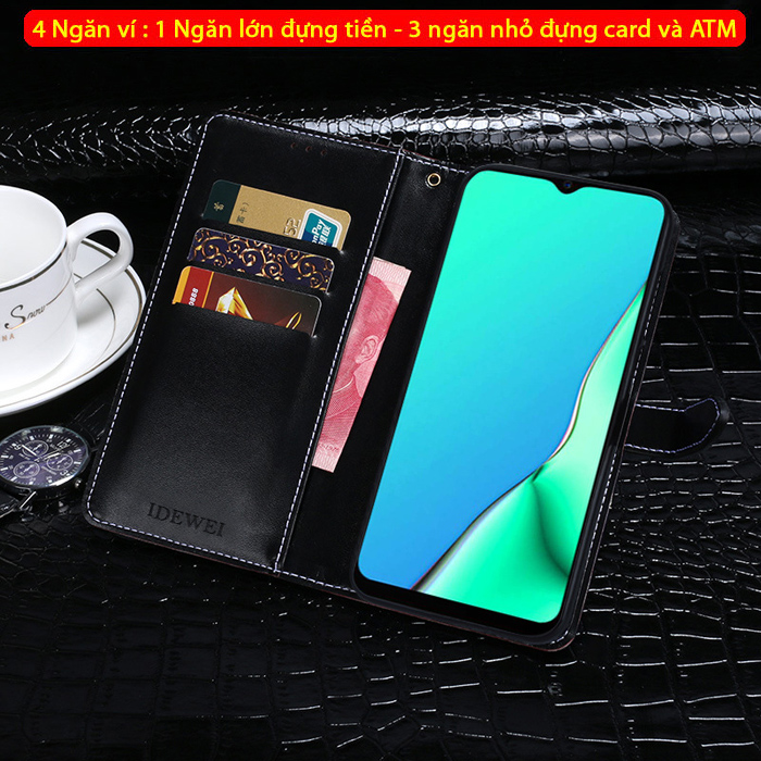 Bao da Oppo A9 2020 Idewei Flip Wallet Crocodile vân cá sấu - dạng ví đa năng 2
