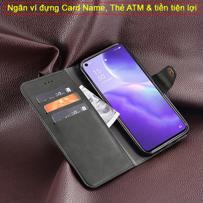 Bao da Oppo Reno 5 iDewei Wallet Vintage Sang Trọng - Cổ điển 3