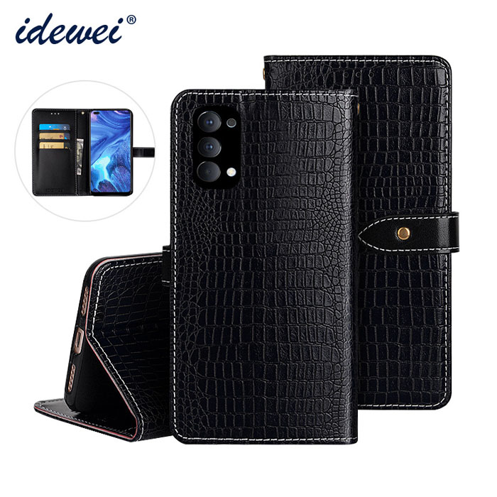 Bao da Oppo Reno4 iDewei Flip Wallet Crocodile vân cá sấu 3