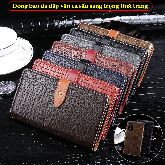 Bao da Oppo Reno4 iDewei Flip Wallet Crocodile vân cá sấu 1