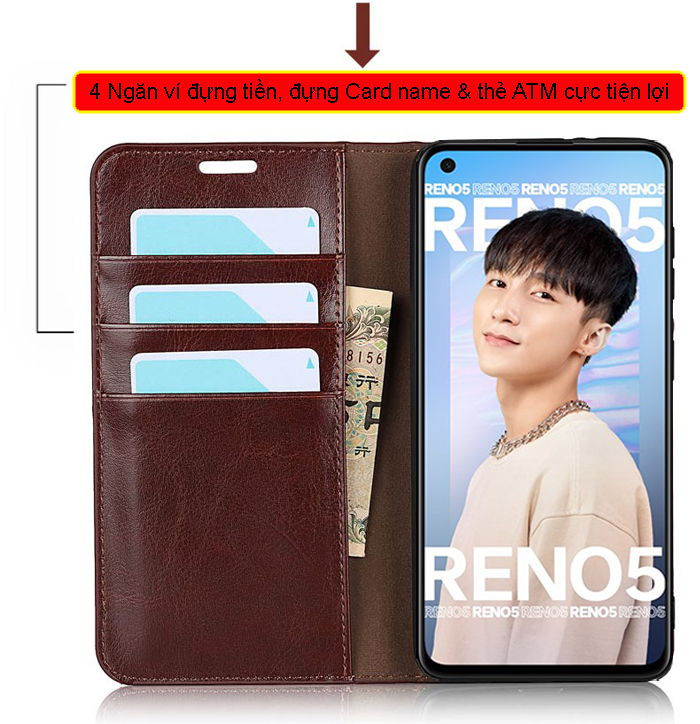 Bao da Oppo Reno5, Reno 5 5G LT Wallet Handmade da bò 4