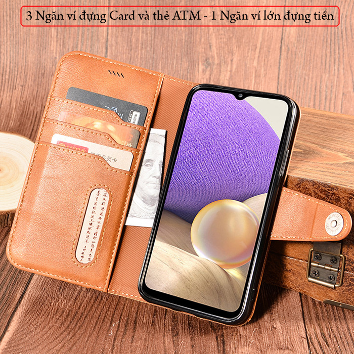 Bao da Samsung A32 4G LT Wallet Retro dạng ví - thời trang sang trọng 2