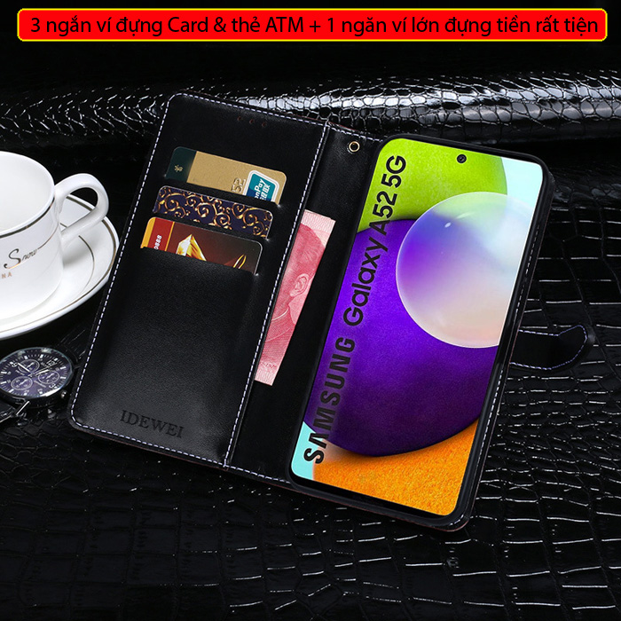 Bao da Samsung A52, A52 5G, A52s 5G LT Flip Wallet Crocodile vân cá sấu 2