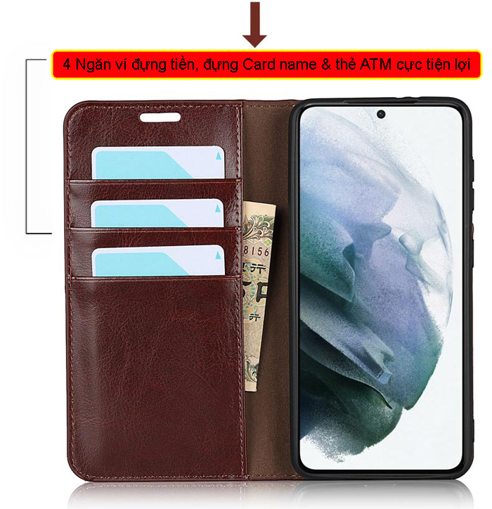 Bao da Samsung Galaxy A72, A72 5G LT Wallet Hanmade da bò nguyên miếng 8