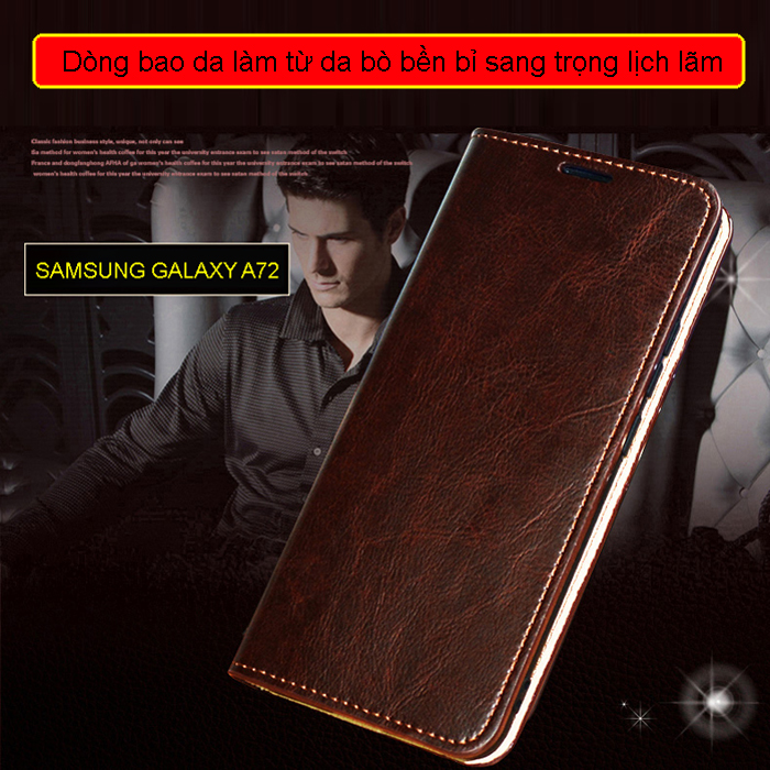 Bao da Samsung Galaxy A72, A72 5G LT Wallet Hanmade da bò nguyên miếng 2