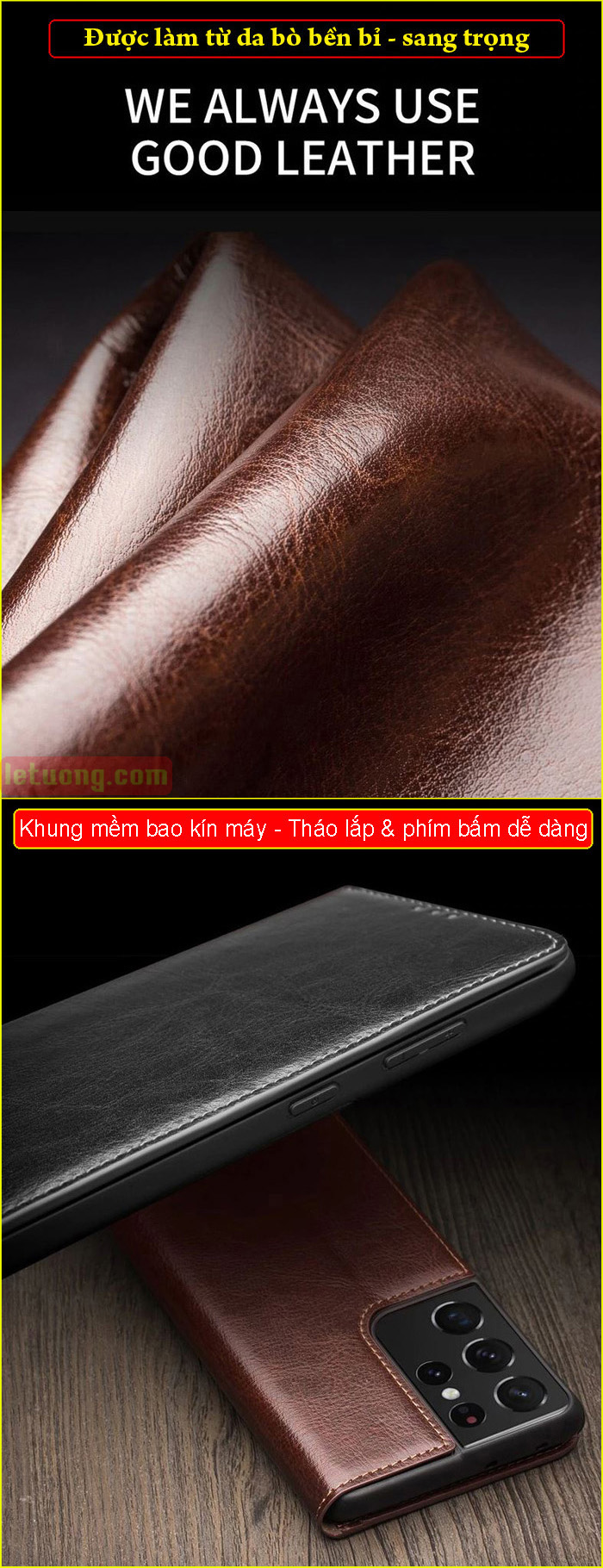 Bao da Samsung S21 Ultra 5G Qialino Classic Leather Wallet da thật Hanmade 6