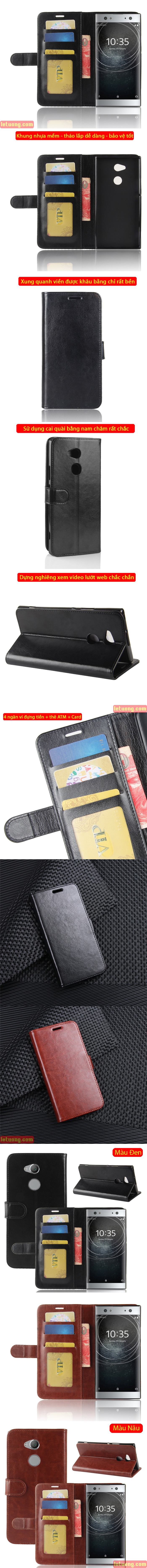 Bao da Sony XA2 Ultra LT Wallet Leather dạng ví đa năng - khung mềm 4