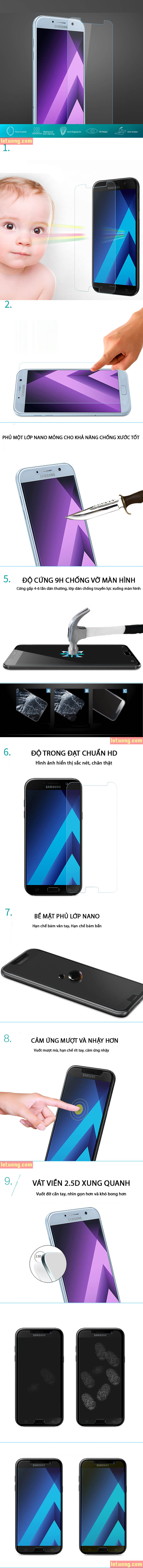 Kính cường lực Galaxy A7 2017 Tung Pro+ vát viền 2.5D độ cứng 9H 1