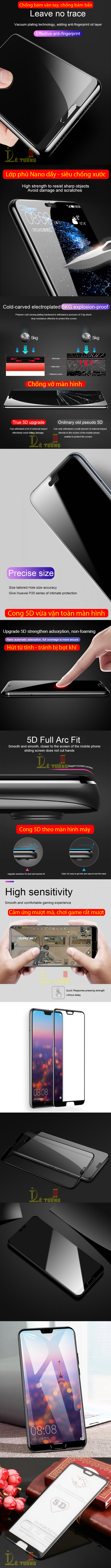 Kính cường lực full màn hình Huawei P20 Pro Glass Cover 5D, full keo toàn màn hình 6