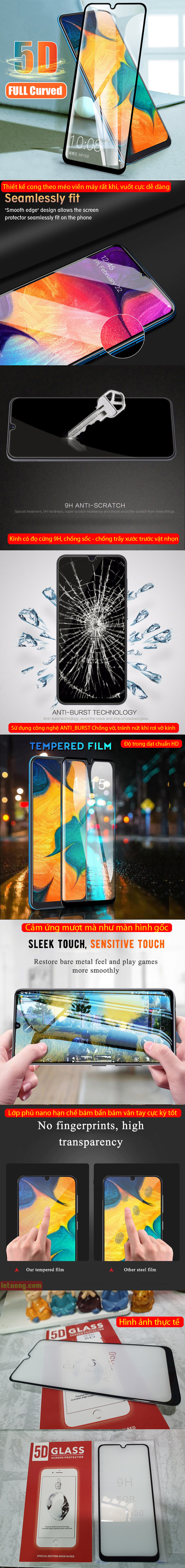 Kính cường lực Galaxy A30s Glass Full Cover 5D Cong theo màn hình 5