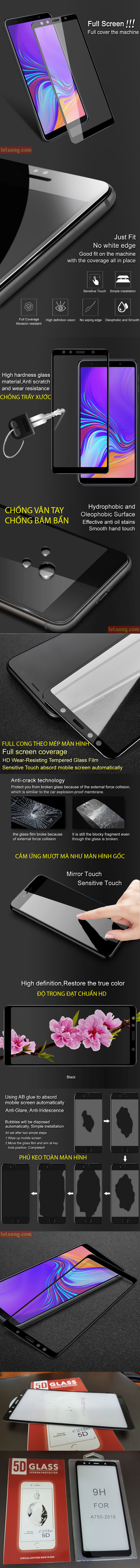 Kính cường lực Galaxy A7 2018 Glass Full Cover 5D Cong theo màn hình 5