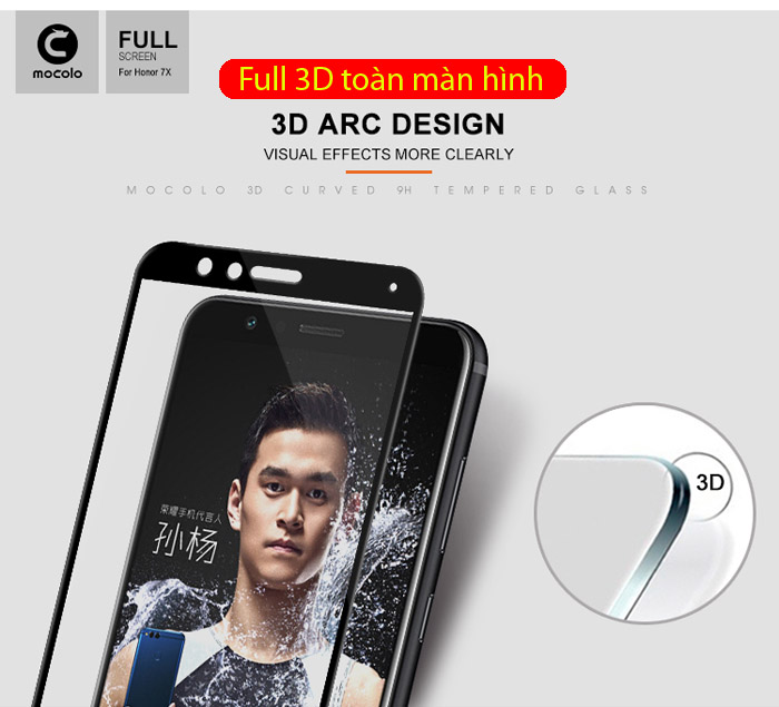 Kính cường lực Huawei Honor 7X Mocolo 3D Full Cover che toàn màn hình 1