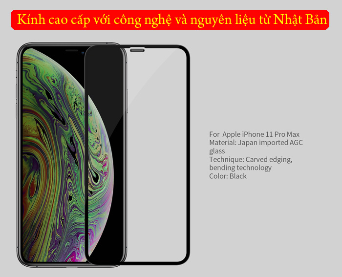 Kính cường lực iPhone 11 Pro Max Nillkin 3D CP+ Max full toàn màn hình 3