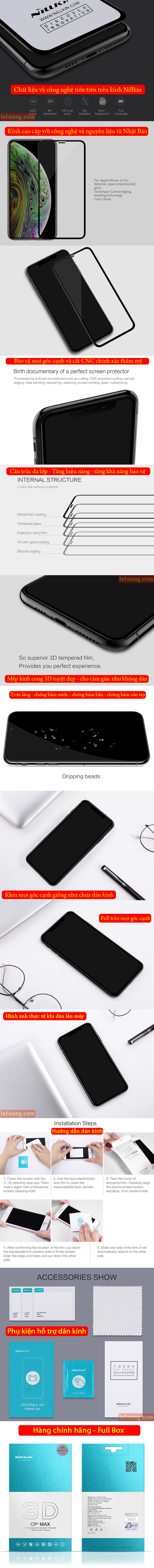 Kính cường lực iPhone 11 Pro Nillkin 3D CP+ Max full toàn màn hình 5