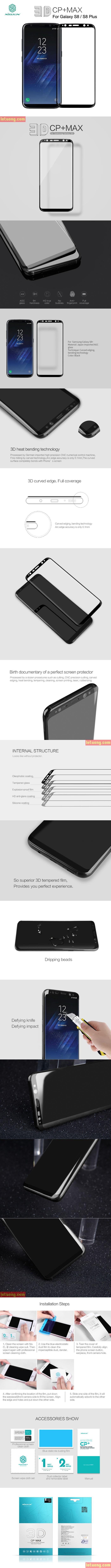 Kính cường lực Galaxy S8 Nillkin 3D CP+ Max cong full toàn màn hình 5