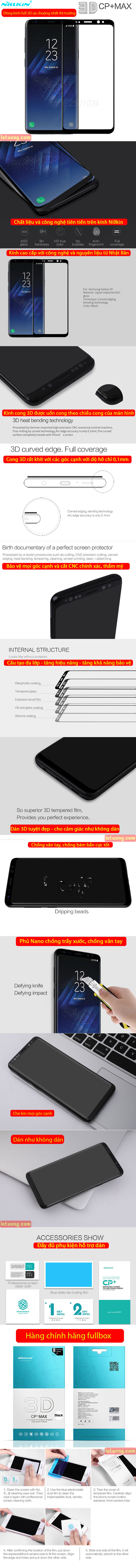 Kính cường lực Samsung Galaxy S9 Nillkin 3D CP+ Max full toàn màn hình 4