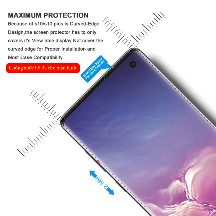 Miếng dán full màn hình Galaxy S10 Vmax 3D Curved TPU + Tặng dán lưng Carbon 1