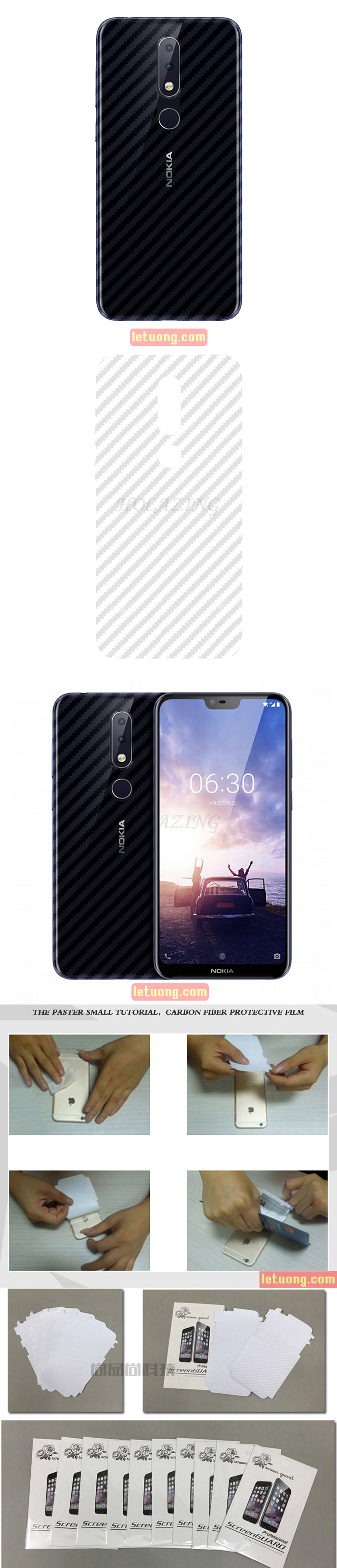 Miếng dán mặt lưng Nokia X6 / Nokia 6.1 Plus vân carbon trong suốt - chống vân tay 1