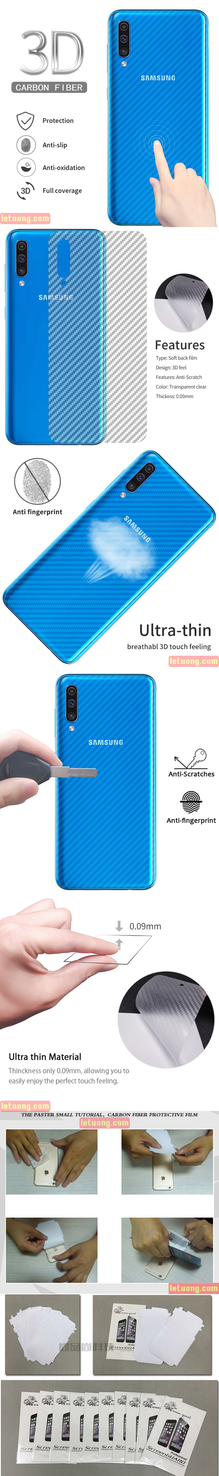 Miếng dán mặt lưng Galaxy A30s vân carbon trong suốt - chống vân tay 1