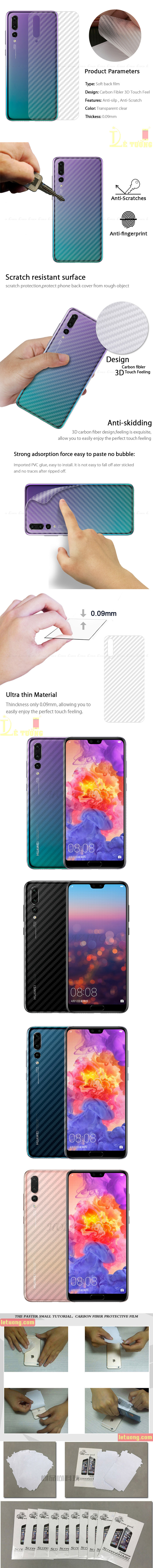 Miếng dán mặt lưng Huawei P20 Pro vân carbon - chống vân tay 1