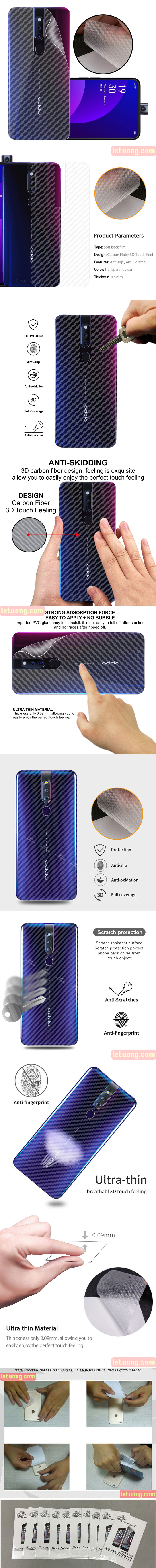 Miếng dán full mặt lưng Oppo F11 Pro vân carbon trong suốt - chống vân tay 2