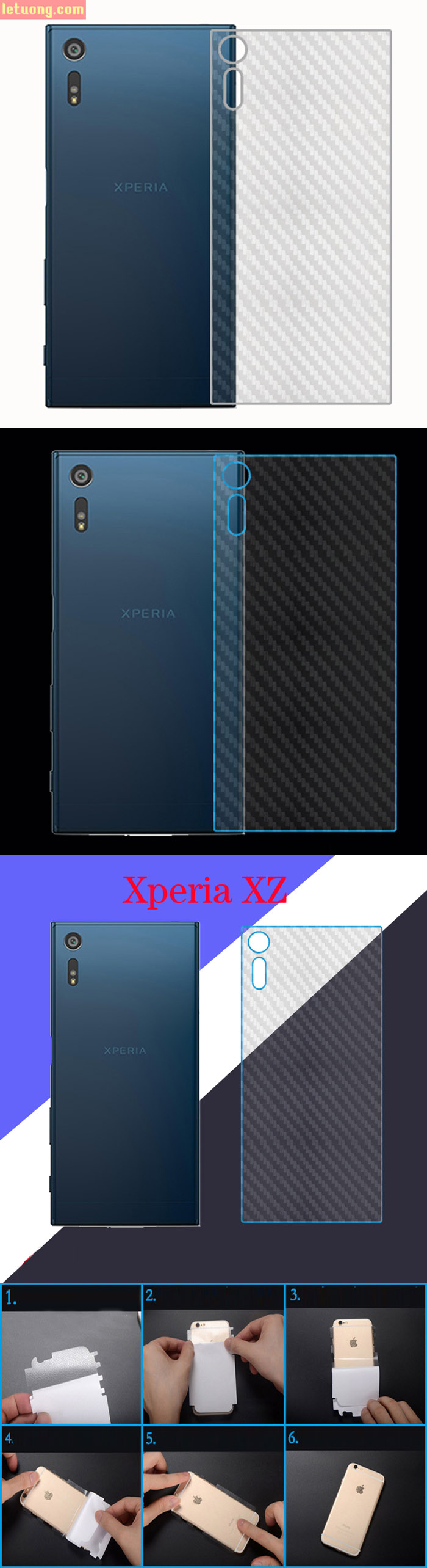 Miếng dán full mặt lưng Sony Xperia XZ vân Carbon trong suốt 1