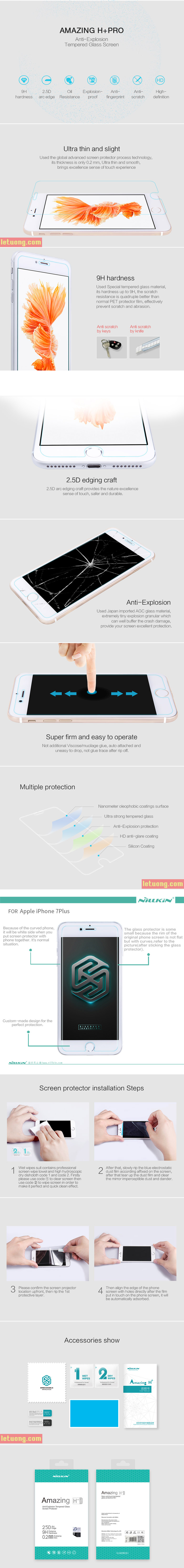Kính cường lực Iphone 7 Plus Nillkin Amazing H+ Pro mỏng 0,2mm  4