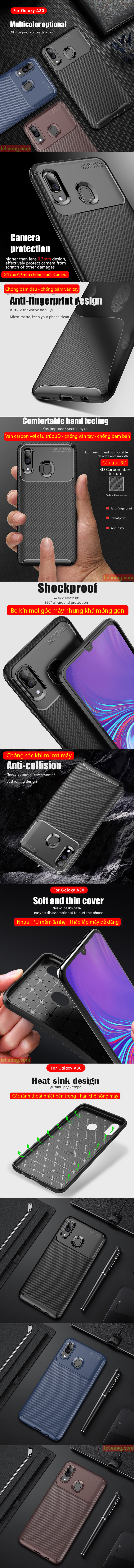 Ốp lưng Galaxy A30 LT Carbon Fiber Case chống vân tay, sang trọng 7