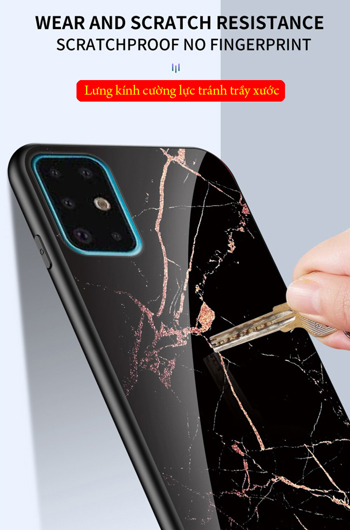 Ốp lưng Galaxy A51 LT Glass Shell 3D lưng kính cường lực vân đá 1