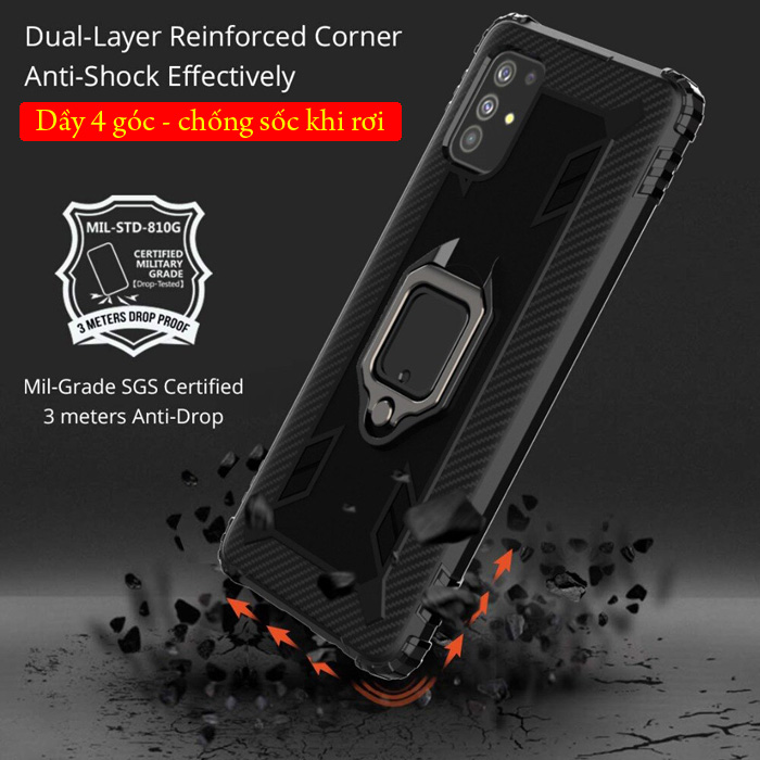 Ốp lưng Galaxy A51 LT Rugged Armor Carbon Iring nhựa mềm có móc treo 4