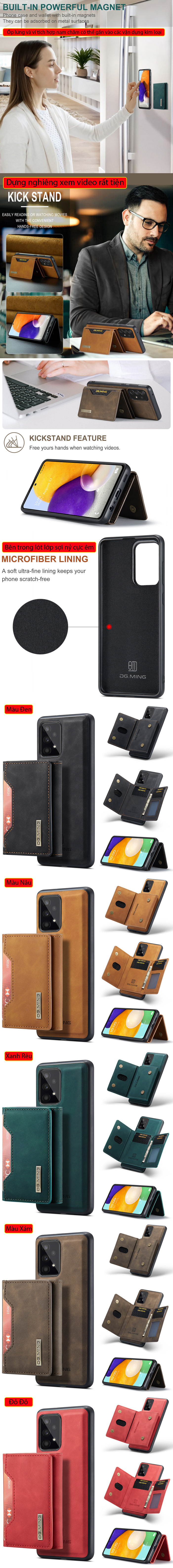 Ốp lưng Galaxy A73 5G DG.ming Magnetic Leather Wallet 2 trong 1 3