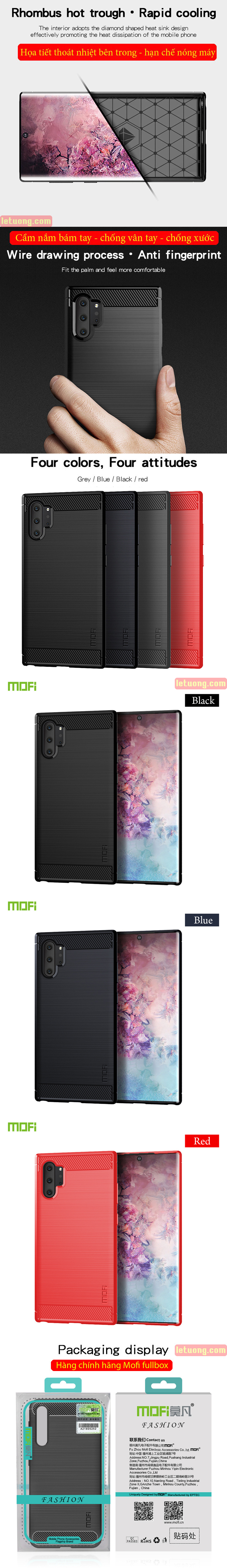 Ốp lưng Note 10 Plus Mofi Shen Du Carbon Fiber nhựa mềm - chống vân tay 7