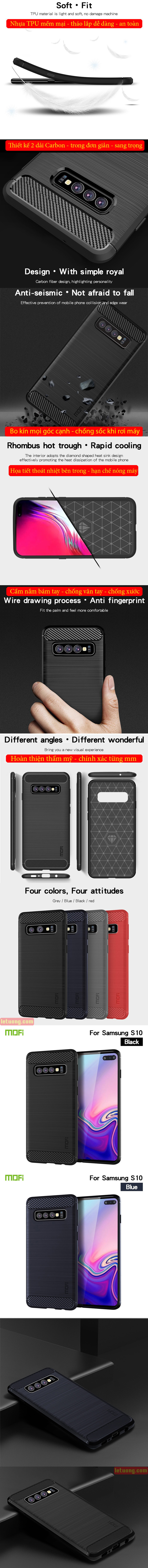 Ốp lưng Galaxy S10 Plus Mofi Shen Du Carbon nhựa mềm - chống vân tay 6