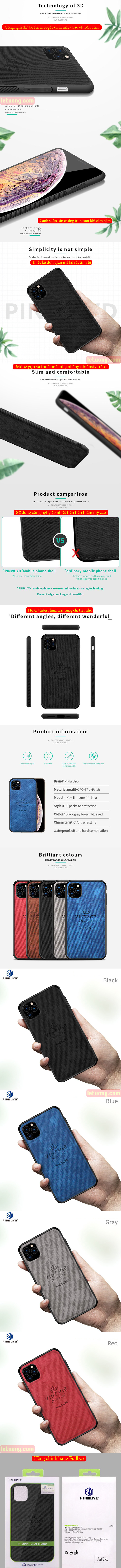 Ốp lưng iPhone 11 Pro Pinwuyo Honorable Series lưng da PU 5