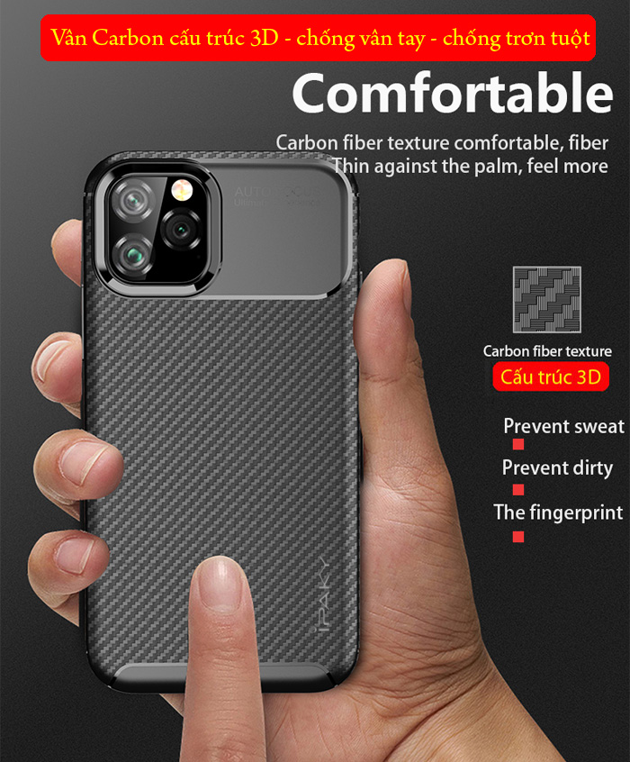 Ốp lưng iPhone 11 iPaky Carbon Fiber Case chống bám vân tay 1