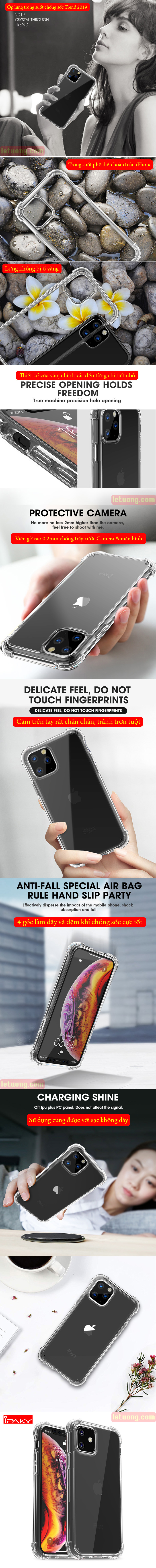 Ốp lưng iPhone 11 iPaky Hybrid Crystal Through trong suốt chống sốc 7