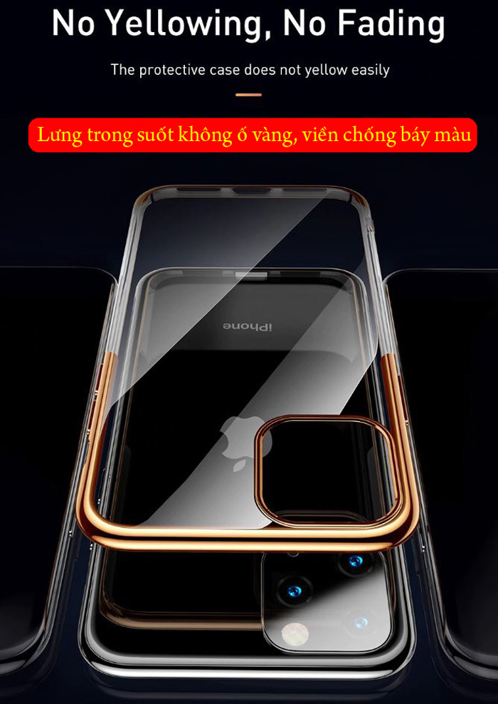 Ốp lưng iPhone 11 Pro Baseus Glitter trong suốt + viền mạ Crom 1