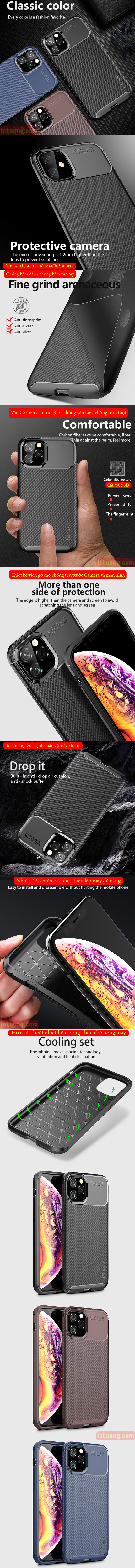 Ốp lưng iPhone 11 Pro iPaky Carbon Fiber Case chống bám vân tay 6