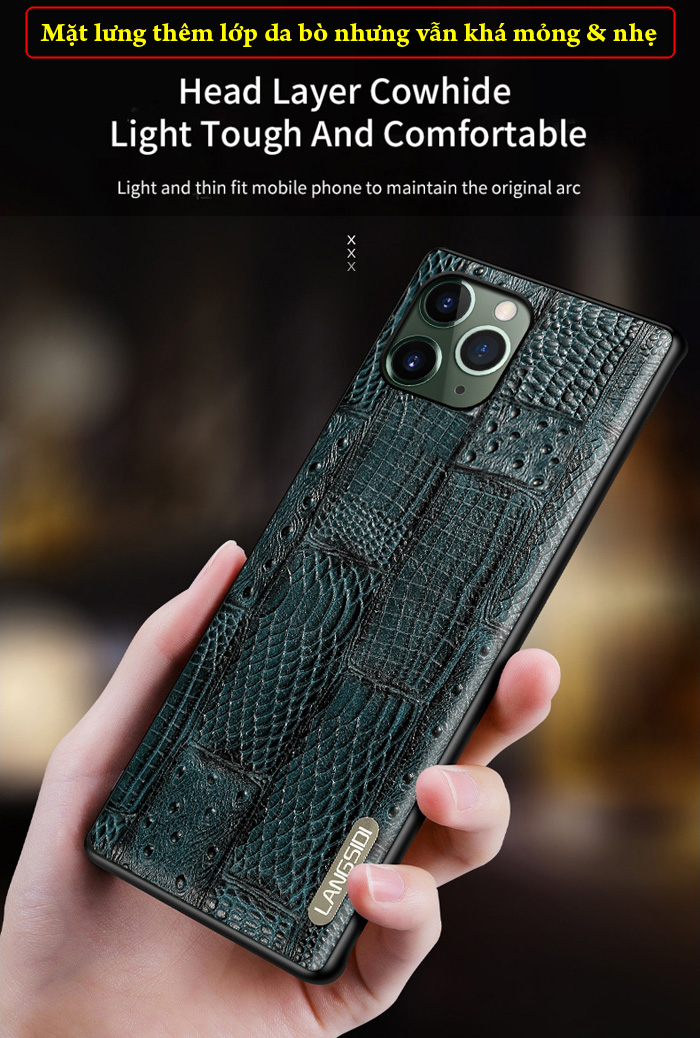 Ốp lưng iPhone 11 Pro Max Langsidi Leather Retro da thật vân cá sấu 7