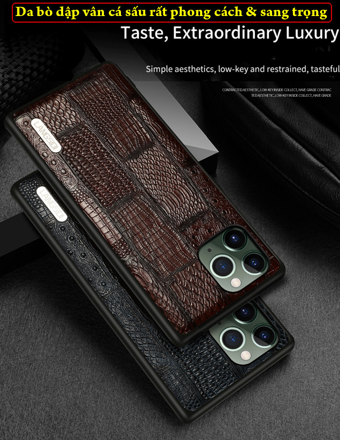 Ốp lưng iPhone 11 Pro Max Langsidi Leather Retro da thật vân cá sấu 1