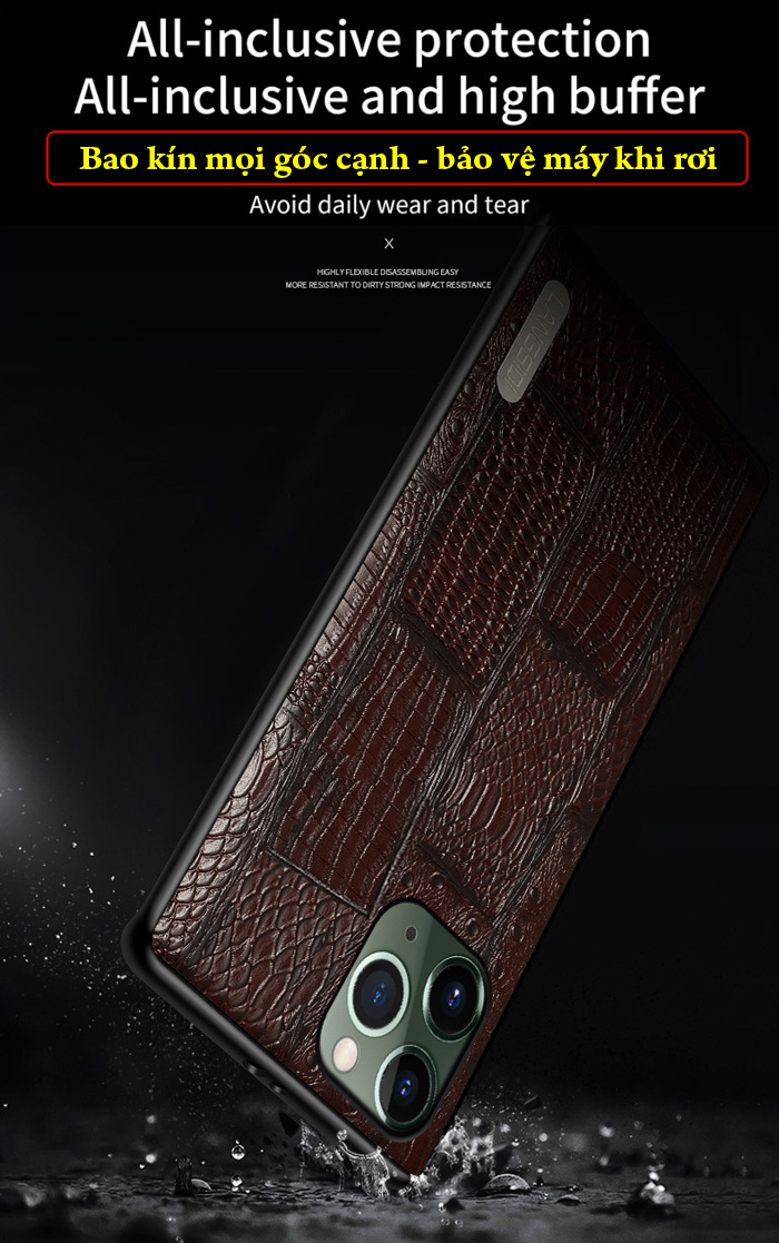 Ốp lưng iPhone 11 Pro Max Langsidi Leather Retro da thật vân cá sấu 4