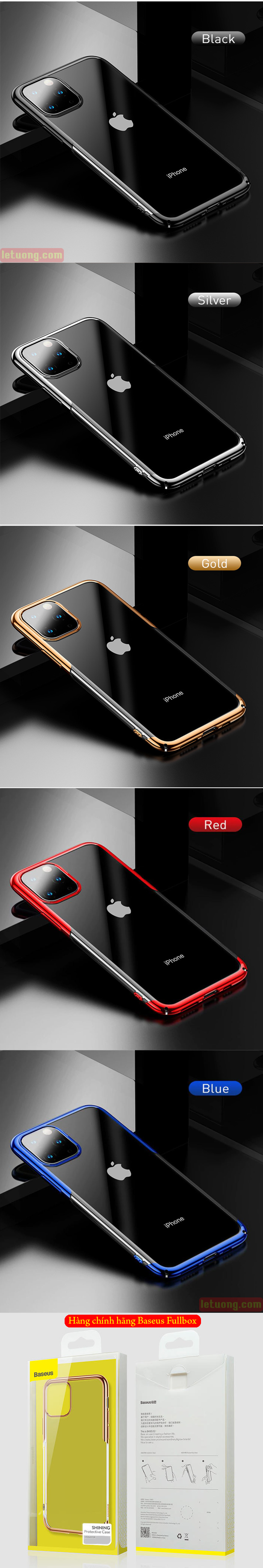 Ốp lưng iPhone 11 Pro Max Baseus Glitter trong suốt + viền mạ Crom 4