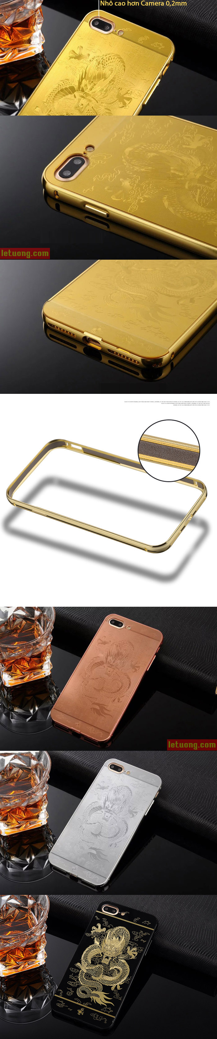 ốp lưng Iphone 7 Plus LT Metal In Rồng 3D độc đáo, sang trọng 3