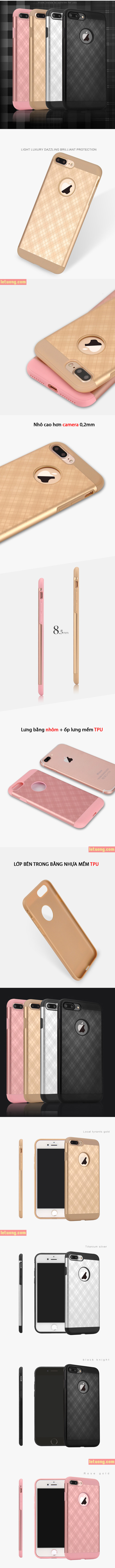 Ốp lưng Iphone 7 Plus YED Metal + khung mềm TPU + kính cường lực 1