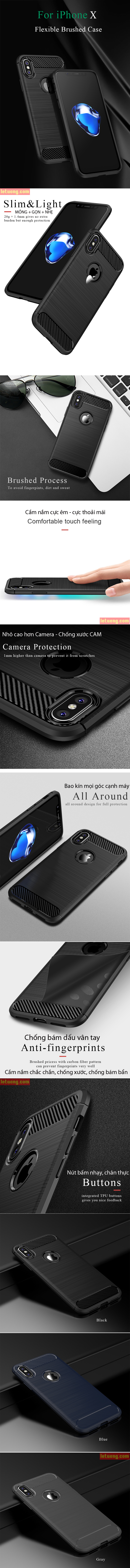 Ốp lưng Iphone X ( Iphone 10 ) Ipaky Case Carbon chống vân tay 5