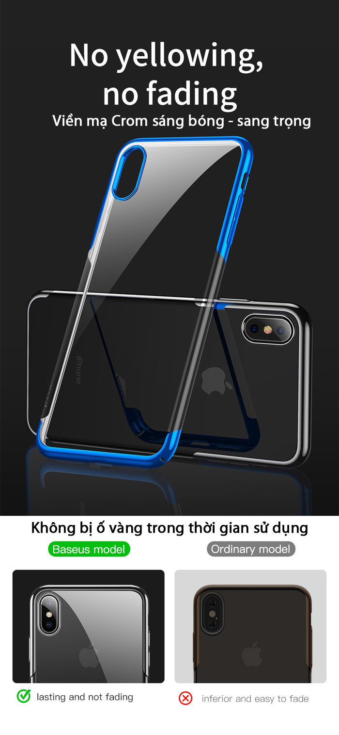 Ốp lưng iPhone Xs Max Baseus Glitter trong suốt + viền mạ Crom 1