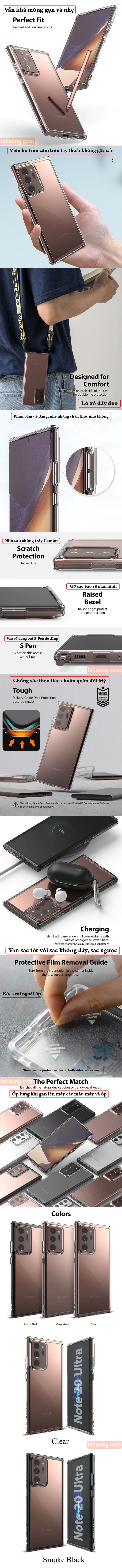 Ốp lưng Note 20 Ultra / 5G Ringke Fusion trong suốt  ( Hàng Mỹ ) 8
