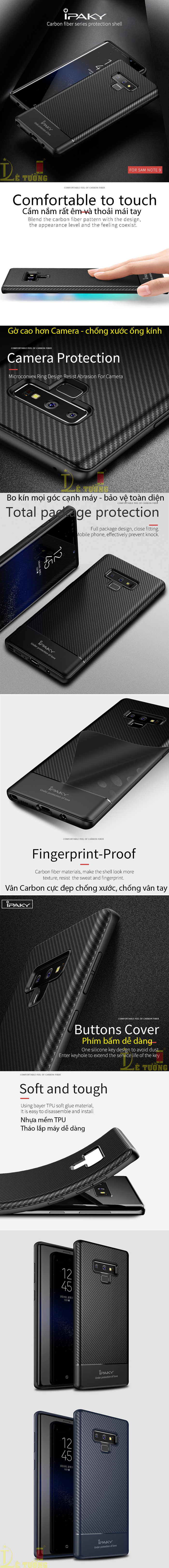 Ốp lưng Galaxy Note 9 Ipaky Carbon Fiber chống vân tay 4