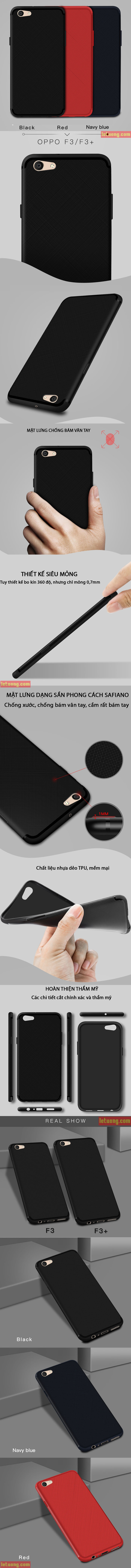 Ốp lưng Oppo F3 LT Safiano TPU nhựa dẻo siêu mỏng chống vân tay 6