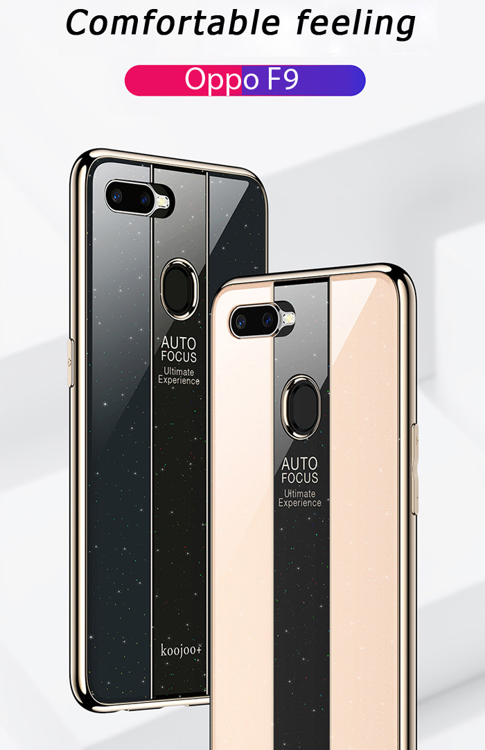 Ốp lưng Oppo F9 LT Koojoo Glass Plating lưng kính viền mạ Crom 1